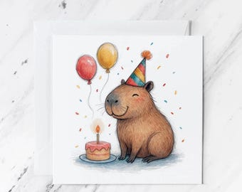 Carte d'anniversaire Capybara | Illustration aquarelle fantaisiste
