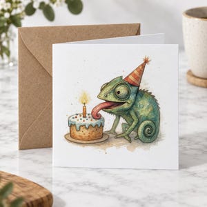 Chameleon Birthday Card, Watercolour Animal Art