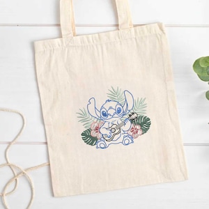 Tropical alien embroidery design, ukulele music applique, hawaiian floral stitch pattern, cute island style embroidery file
