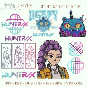 Kpop Huntrix Girls Embroidery Designs: Rumi Zoey Mira, Derpy, Logo (Digital Download)