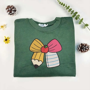 Teacher bow embroidery design pencil paper apple back to school machine embroidery pattern applique