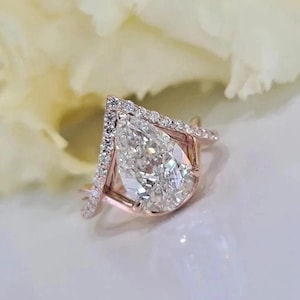 3 CT Pear Moissanite Engagement Ring, Teardrop Ring, Pear Shaped Diamond Ring, Pear Dainty Ancient Wedding Ring, Anniversary Gift for Her