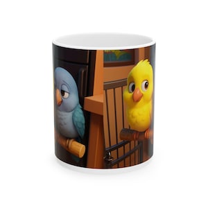 Taza de cerámica con diseño de pájaros: adorable taza de café para amantes de los animales, regalo de cumpleaños, inauguración de la casa y decoración natural.