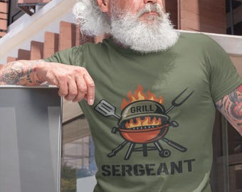 Grill Sergeant T-Shirt for Dad | Funny BBQ Master Tee for Men, Backyard Barbecue Shirt, Fathers Day Gift for Grill Lovers