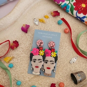 Frida Kahlo - Flower Crown Earrings - Floral Earrings, Boho Earrings, Spring Jewellery, Gift Idea, Trendy Earrings