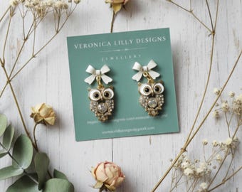 Owl Gold Earrings, Cute Owl Jewelry, Animal Earrings, Minimal Gold Dangle Earrings, Woodland Jewelry, Gift for Her, Everyday Earrings
