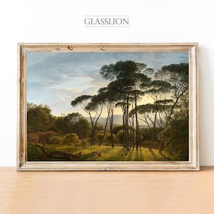 Vintage Umbrella Pines Landscape Painting  | Country Landscape | GLASSLION DIGITAL DOWNLOAD | Printable Art