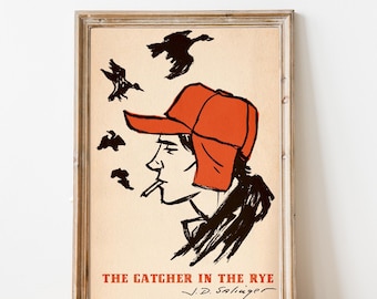 Classic Book Cover  | J D Salinger | The Catcher in the Rye Red Cap | GLASSLION DIGITAL DOWNLOAD | Printable Art