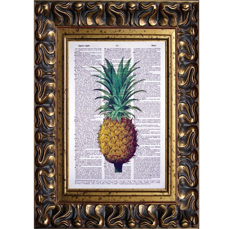 Pineapple Print on a Vintage Dictionary Page Etsy
