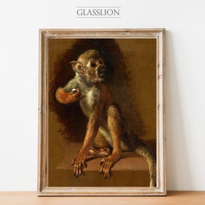 Vintage Monkey Painting  | Vintage Seated Monkey | GLASSLION DIGITAL DOWNLOAD | Printable Art