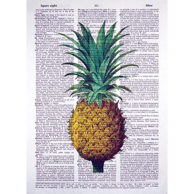 Pineapple Print on a Vintage Dictionary Page Etsy