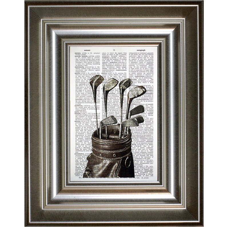 Vintage Golf Clubs Bw Print on an Antique Dictionary Page Etsy