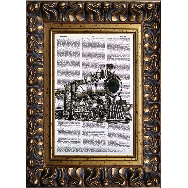 Steam Engine Train Print on a Vintage Dictionary Page Etsy