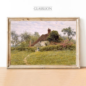 Vintage Summer Cottage Painting  | Romantic Landscape | GLASSLION DIGITAL DOWNLOAD | Printable Art