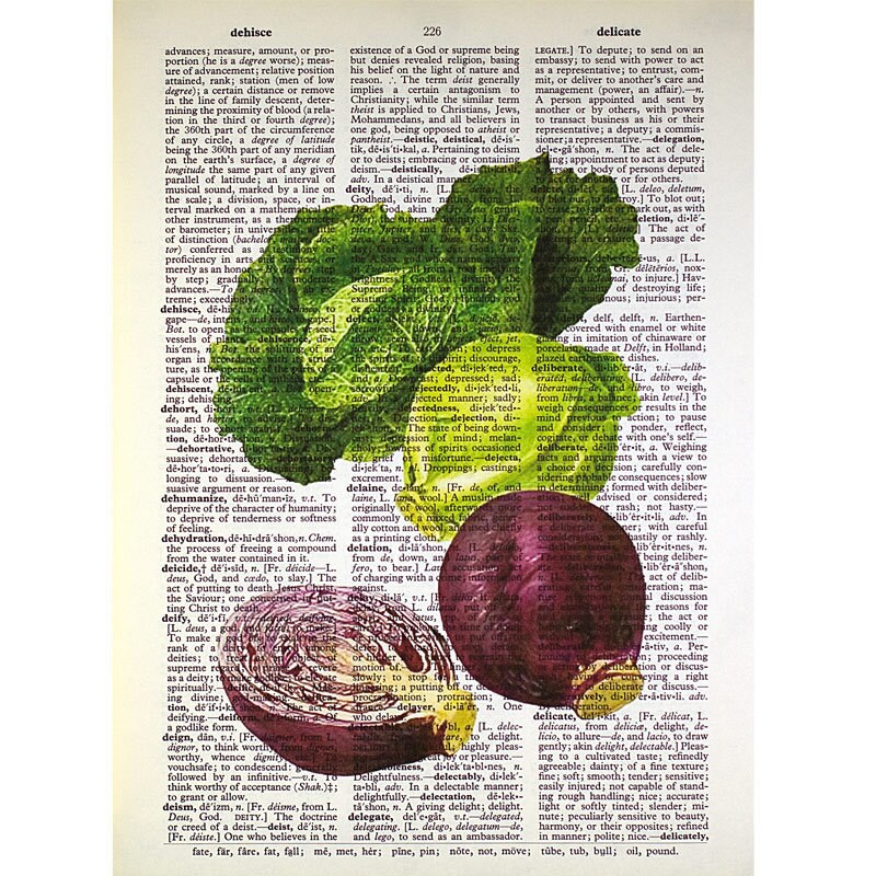 Cabbage Print on a Vintage Dictionary Page Etsy