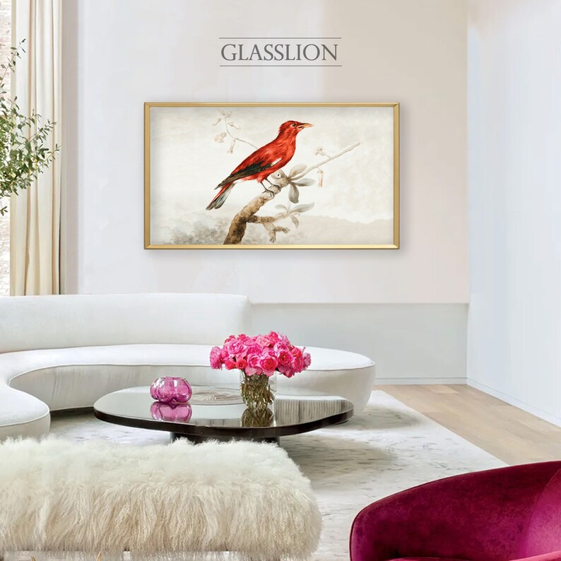 Samsung Frame TV Art Vintage Red Bird DIGITAL DOWNLOAD image 3