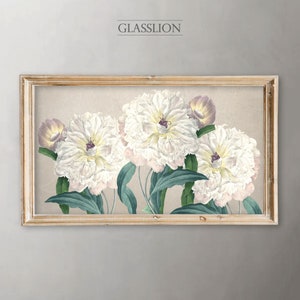 Samsung Frame TV Art | Vintage White Peony Taupe | DIGITAL DOWNLOAD