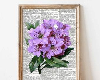 Purple Rhododendron Dictionary | Floral Art | Glasslion DIGITAL DOWNLOAD | Printable Art