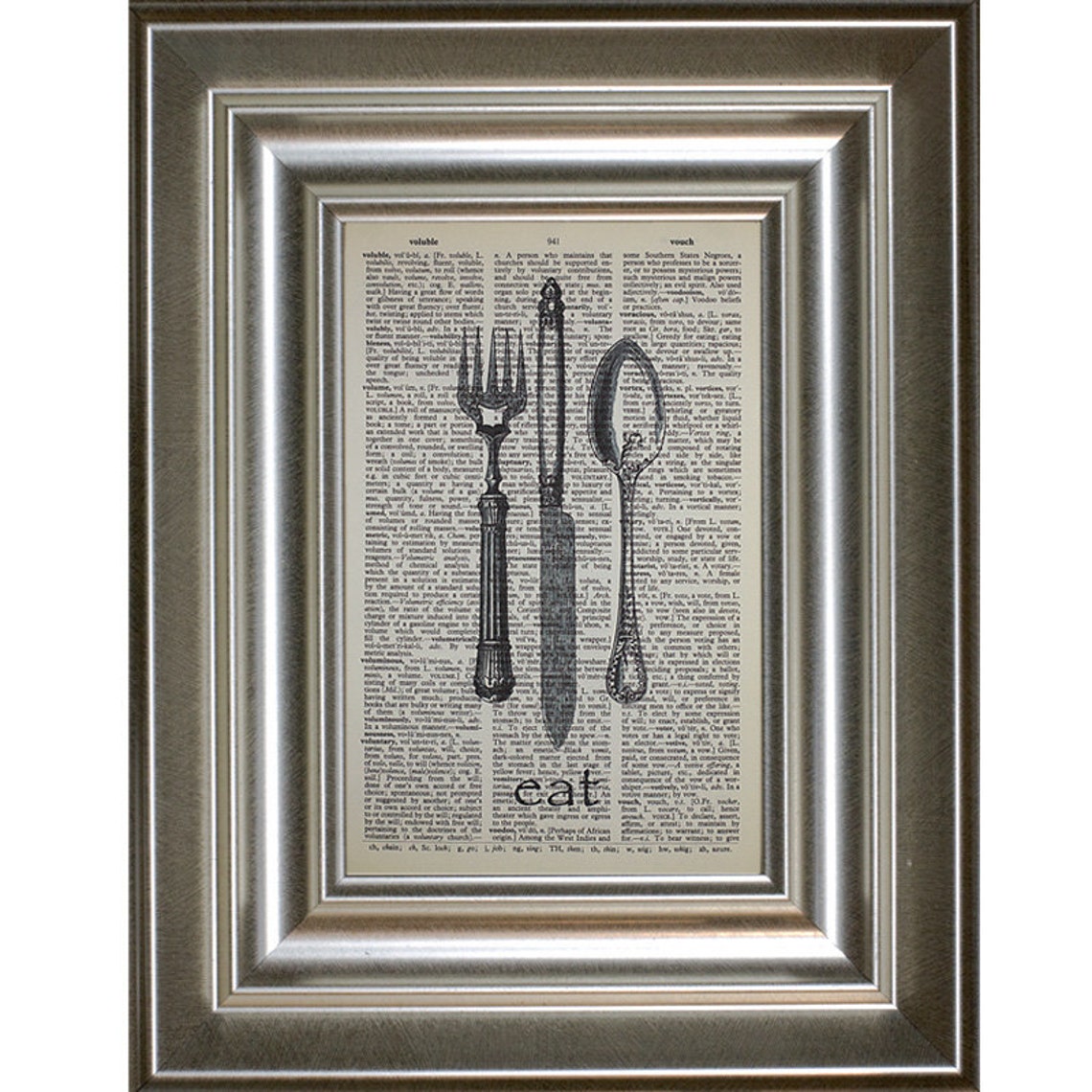 Fork Knife Spoon Print on a Vintage Dictionary Page Etsy