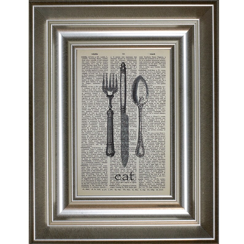 Fork Knife Spoon Print on a Vintage Dictionary Page Etsy