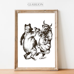 Bull and Bear Dance | Financial Art | GLASSLION DIGITAL DOWNLOAD | Printable Art