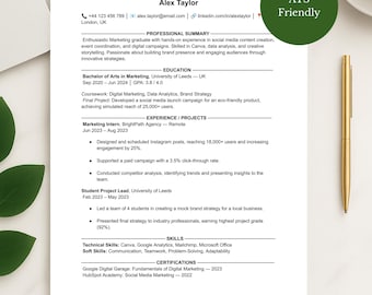Pacote de modelo de currículo de uma página e carta de apresentação | Design de currículo moderno e profissional, compatível com ATS | Google Docs e Word, fácil de editar