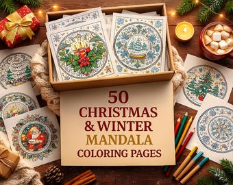 50 Christmas and Winter Mandala Coloring Pages – Printable Holiday Coloring Book PDF