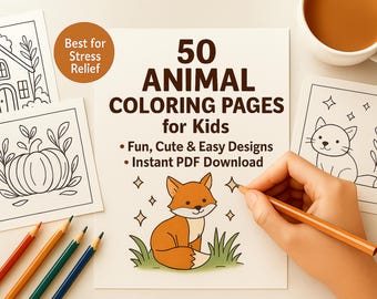 50 páginas para colorear de animales para niños: Animales de la granja y del bosque (PDF imprimible)