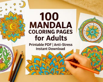 100 páginas para colorear de mandalas para adultos: Arte para aliviar el estrés (PDF imprimible)