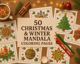 50 Mandalas Navideñas para Colorear – Diseños Festivos de Invierno (PDF Imprimible)