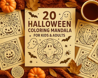 20 Halloween Mandala Coloring Pages – Spooky Printable Coloring Book PDF (Digital Download)