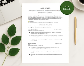 Teacher Resume Template with Cover Letter: Modern, Editable, ATS-Friendly (Digital Download)