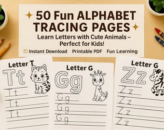 Alphabet Tracing Worksheets – Animal Letters Handwriting Practice (PDF)