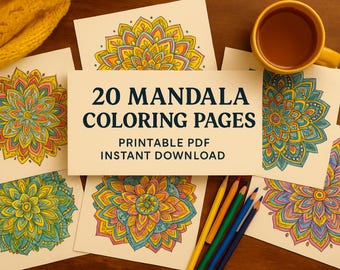 20 Mandala Coloring Pages | Intricate Geometric & Floral Designs | Relaxing Mindfulness Printable PDF for Adults