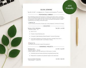 Entry Level Resume Template Bundle: ATS Friendly, Cover Letter (Digital Download)