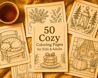 Cottagecore Coloring Pages Bundle: 50 Cozy Nature & Animal Designs (PDF Download)