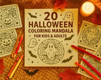20 Halloween Mandala Coloring Pages – Printable Digital Download for Stress Relief & Fun