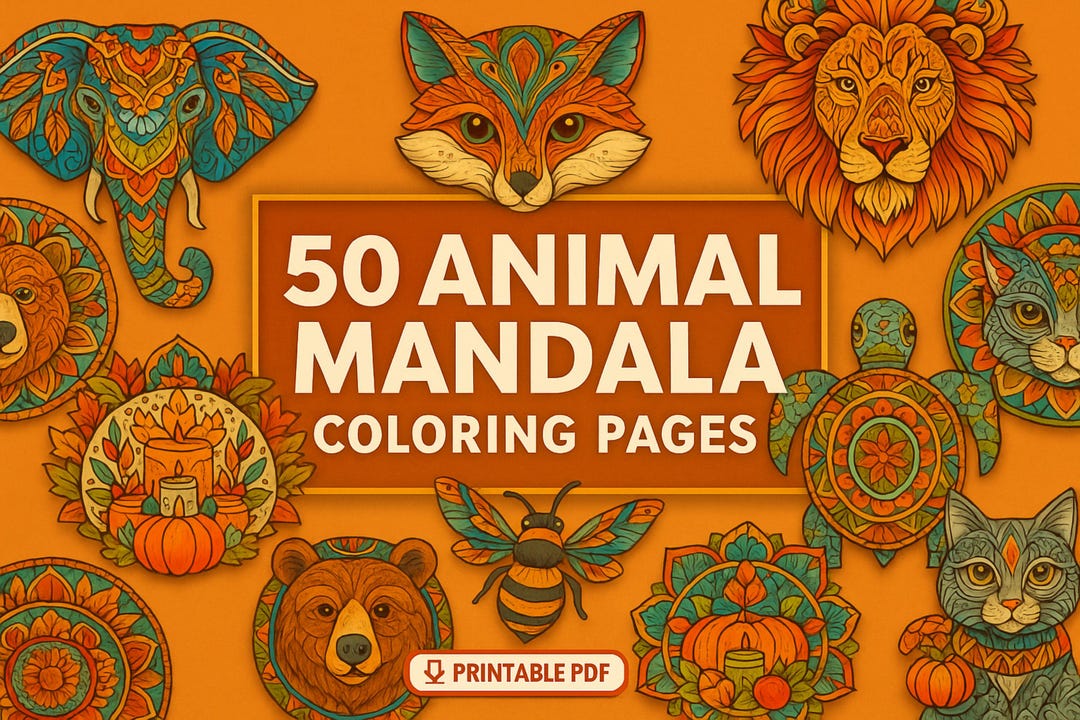 50 Animal Mandala Coloring Pages: Wildlife Patterns (instant Download ...