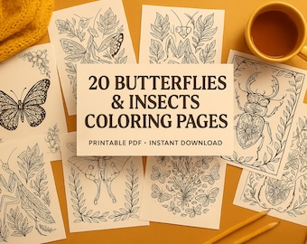 20 Butterflies & Insects Coloring Pages – Printable PDF for Kids and Adults | Instant Download