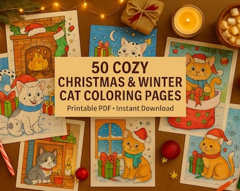 50 Dibujos de Gatos Navideños para Colorear – Imprimibles para las Fiestas de Invierno (PDF)