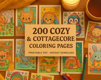 Cottagecore Coloring Book: 200 Cozy Pages for Adults & Kids (PDF)
