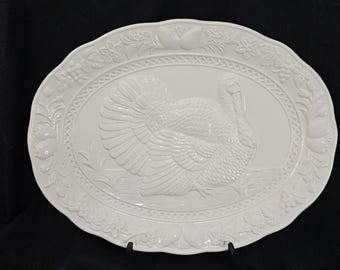 Plato vintage de porcelana blanca para pavo de 45 cm, años 80 - ALBERT KESSLER & CO - Hecho en Japón