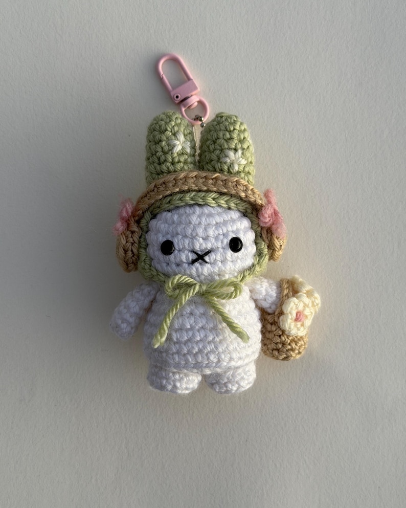 Miffy Bunny Flower Keychain | Crochet Bag Charm | Miffy Plush Gift image 1