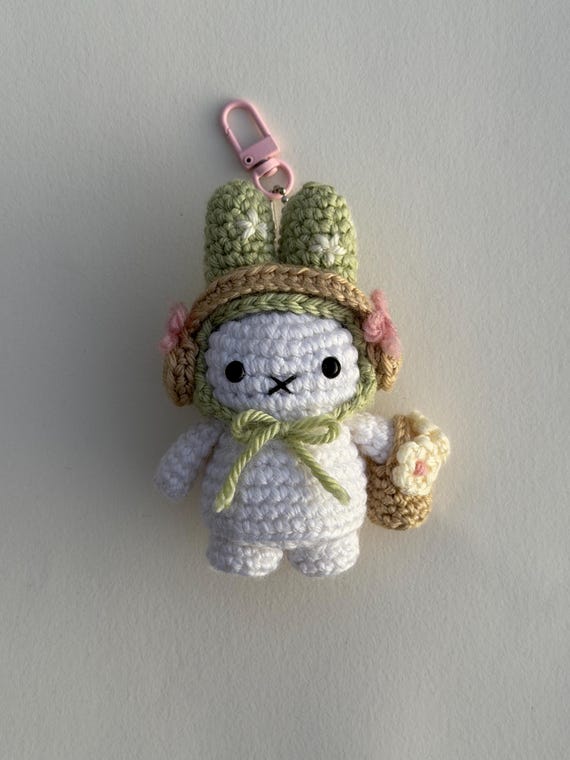 Miffy Bunny Flower Keychain | Crochet Bag Charm | Miffy Plush Gift