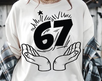 Six Seven 6 7 Meme Funny Hands SVG PNG Bundle, Viral Internet Meme Humor, Funny Generation Z, 67 Trend, Funny Social Media,Sports Gift shirt