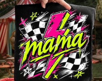 Neon Lightning Checkered Mama PNG, Lime Green Cool Mom Shirt Design, Bright Mama Sublimation Graphic Download
