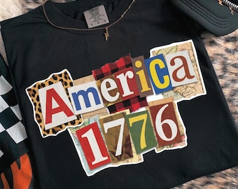 1776 America PNG – Vintage Patriotic USA Flag Shirt Design, Retro 4th of July Sublimation Download