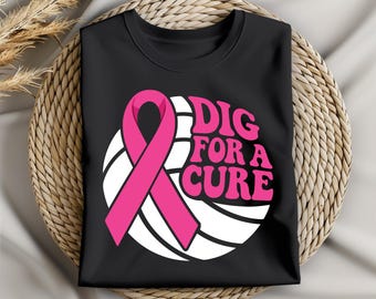 Dig For A Cure Volleyball SVG PNG, Breast Cancer Awareness Ribbon Clipart, Cricut & Sublimation, Breast Cancer Awareness, (Digital Download)