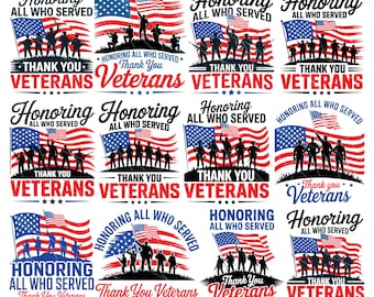 Paquete de 12 imágenes PNG en honor a todos los que sirvieron. Gracias por el Día de los Veteranos. Imágenes PNG de veteranos estadounidenses. Gracias a los veteranos. Agradecimiento militar. Veterano patriota.