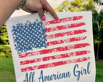All American Girl SVG PNG – Patriotic Flag Shirt Design, Girly Svg, Dainty Svg, Stripes Svg, Memorial Day Svg